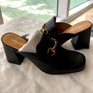 LISA VICKY BLACK MULES SIZE 7.5 NEW